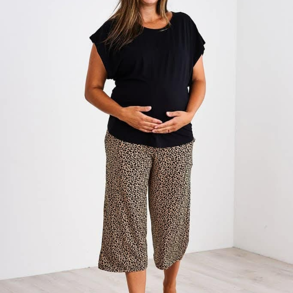 Chic Black Top with Leopard Print Pants
